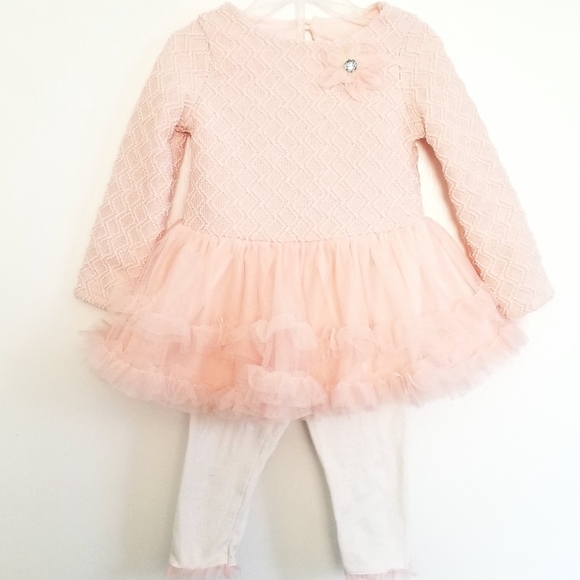 Nannette Baby Peach Tutu Dress and Legging Outfit 2-piece Set Size 24 Months - Picture 2 of 11